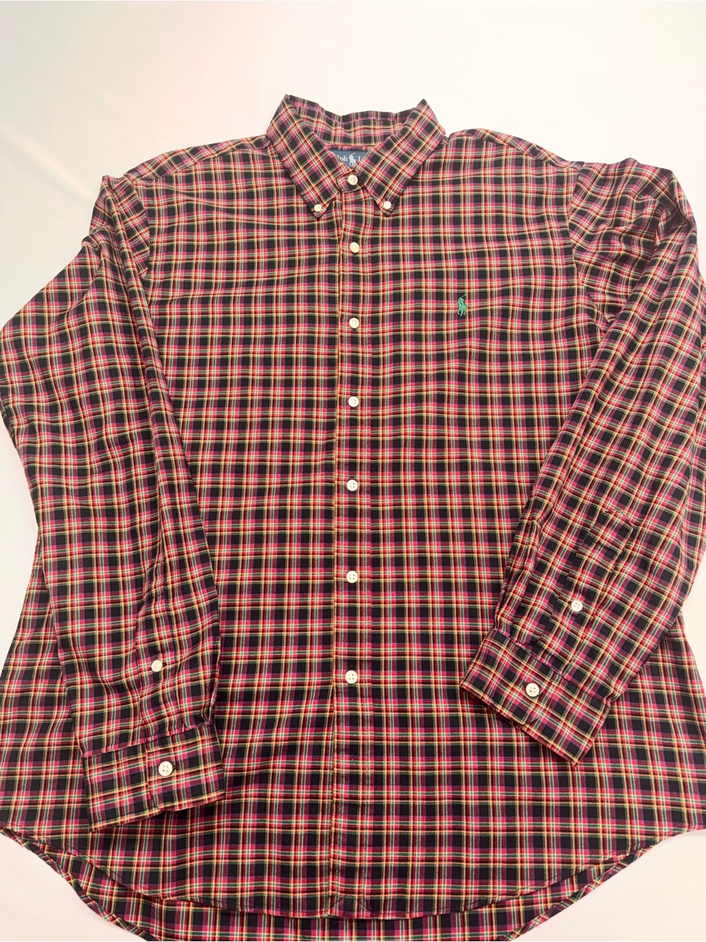 Ralph Lauren Custom Fit Red Green Plaid Button Down Shirt Men’s XL - Picture 2 of 11